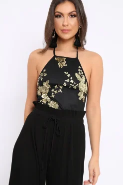 Rebellious Fashion Black Sheer Sequin Bodysuit - Cara