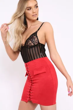 Rebellious Fashion Black Sheer Striped Lace Bodysuit - Anyha