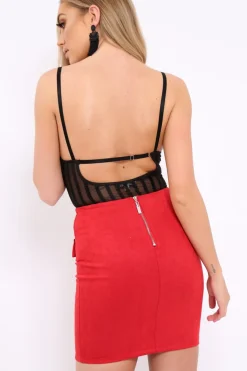Rebellious Fashion Black Sheer Striped Lace Bodysuit - Anyha
