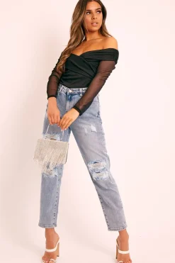 Rebellious Fashion Black Sheer Wrap Bodysuit - Rafaella