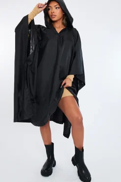 Rebellious Fashion Black Shell Hooded Poncho - Riley