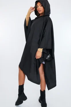 Rebellious Fashion Black Shell Hooded Poncho - Riley