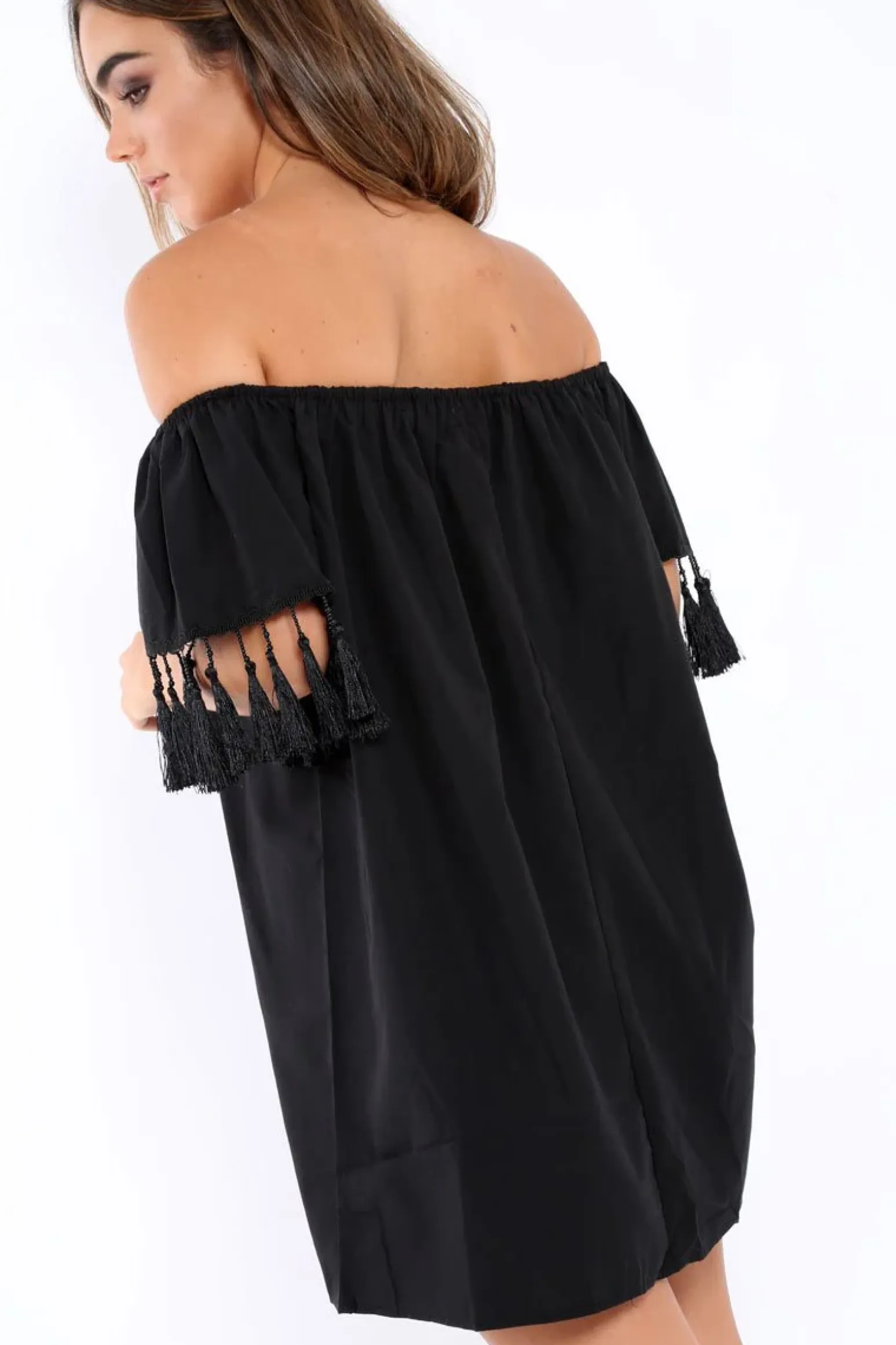Rebellious Fashion Black Shift Dress With Tassle Sleeves - Danielle