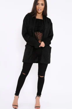 Rebellious Fashion Black Shimmery Cardigan - Nicky