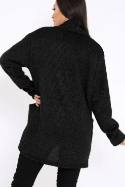 Rebellious Fashion Black Shimmery Cardigan - Nicky