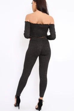 Rebellious Fashion Black Shimmery Ribbed Knit Co-ord - Luna