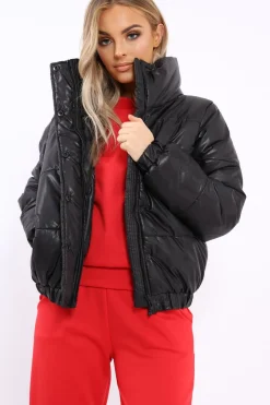 Rebellious Fashion Black Shiny Puffer Coat - Penny