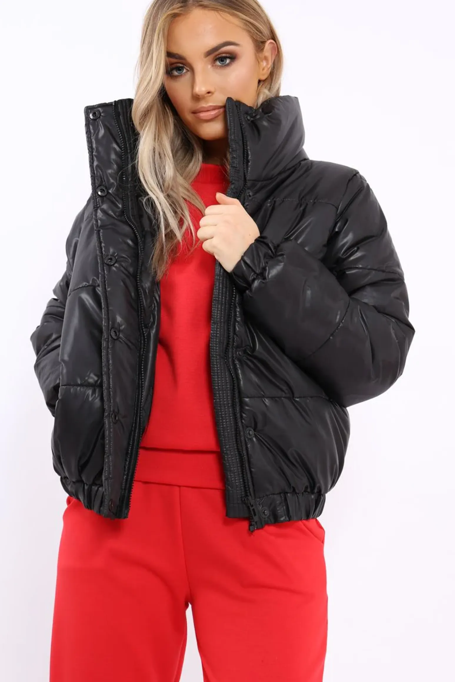 Rebellious Fashion Black Shiny Puffer Coat - Penny