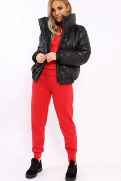Rebellious Fashion Black Shiny Puffer Coat - Penny