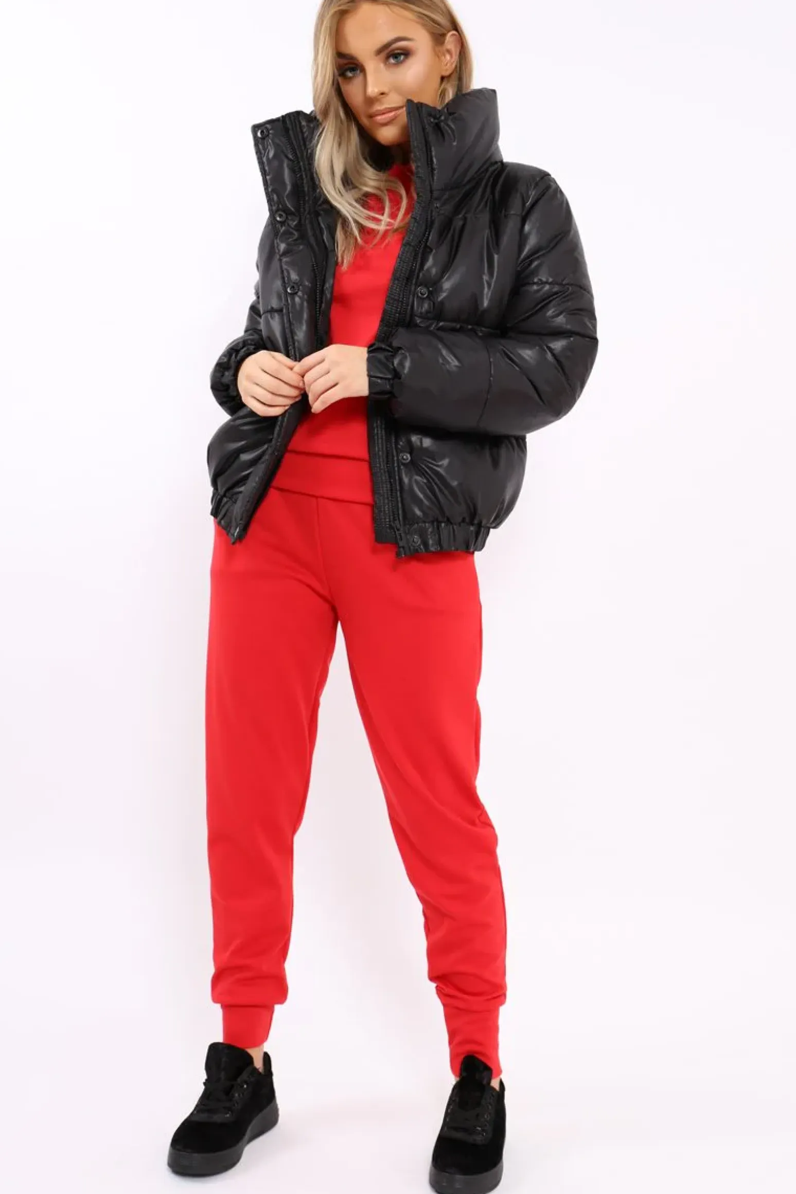 Rebellious Fashion Black Shiny Puffer Coat - Penny