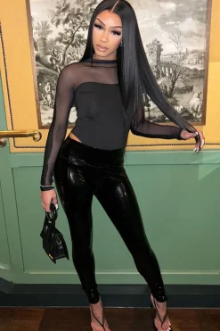 Rebellious Fashion Black Shiny Vinyl Pu Leggings - Kalai