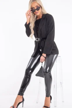 Rebellious Fashion Black Shiny Vinyl Zip Front Leggings - Bonnie