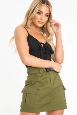 Rebellious Fashion Black Shirred Cup Sleeveless Crop Top - Divya