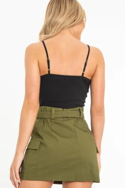 Rebellious Fashion Black Shirred Cup Sleeveless Crop Top - Divya