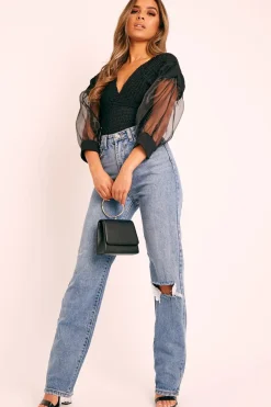 Rebellious Fashion Black Shirred Plunge Crop Top - Reina