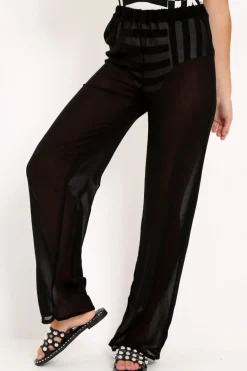 Rebellious Fashion Black Shirred Wide Leg Trousers - Kamori