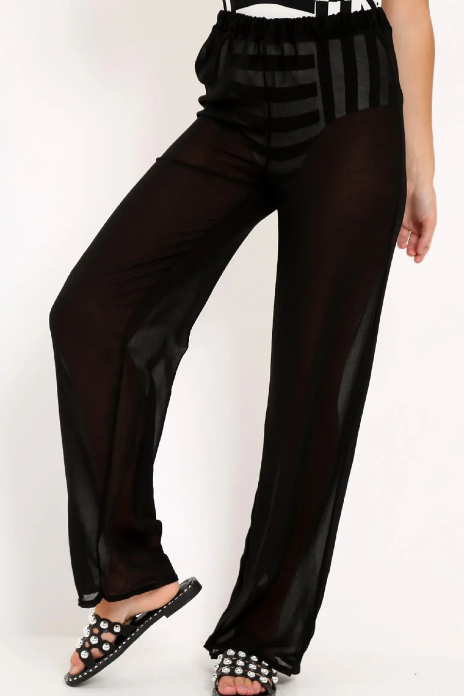 Rebellious Fashion Black Shirred Wide Leg Trousers - Kamori