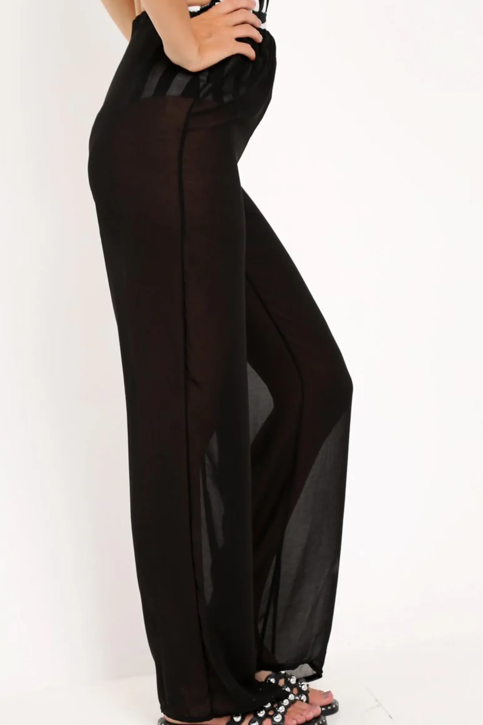 Rebellious Fashion Black Shirred Wide Leg Trousers - Kamori