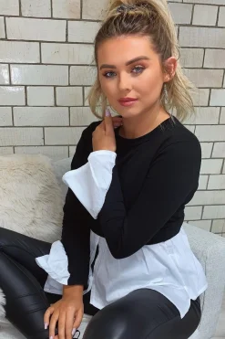 Rebellious Fashion Black Shirt Insert Crew Neck Jumper - Kamilla
