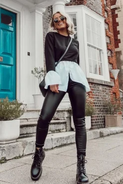 Rebellious Fashion Black Shirt Insert Crew Neck Jumper - Kamilla