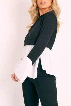 Rebellious Fashion Black Shirt Insert Crew Neck Jumper - Kamilla