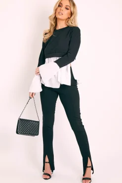 Rebellious Fashion Black Shirt Insert Crew Neck Jumper - Kamilla