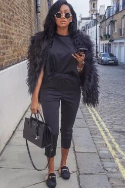 Rebellious Fashion Black Short Sleeve Crop Jogger Loungewear Set - Aarian