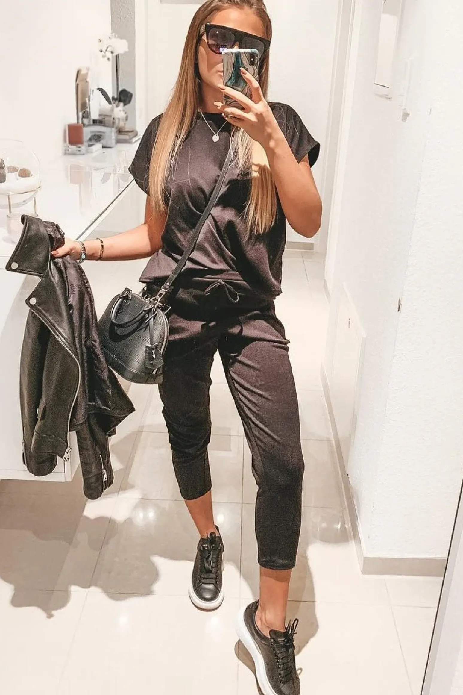 Rebellious Fashion Black Short Sleeve Crop Jogger Loungewear Set - Aarian