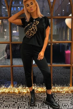 Rebellious Fashion Black Short Sleeve Crop Jogger Loungewear Set - Aarian