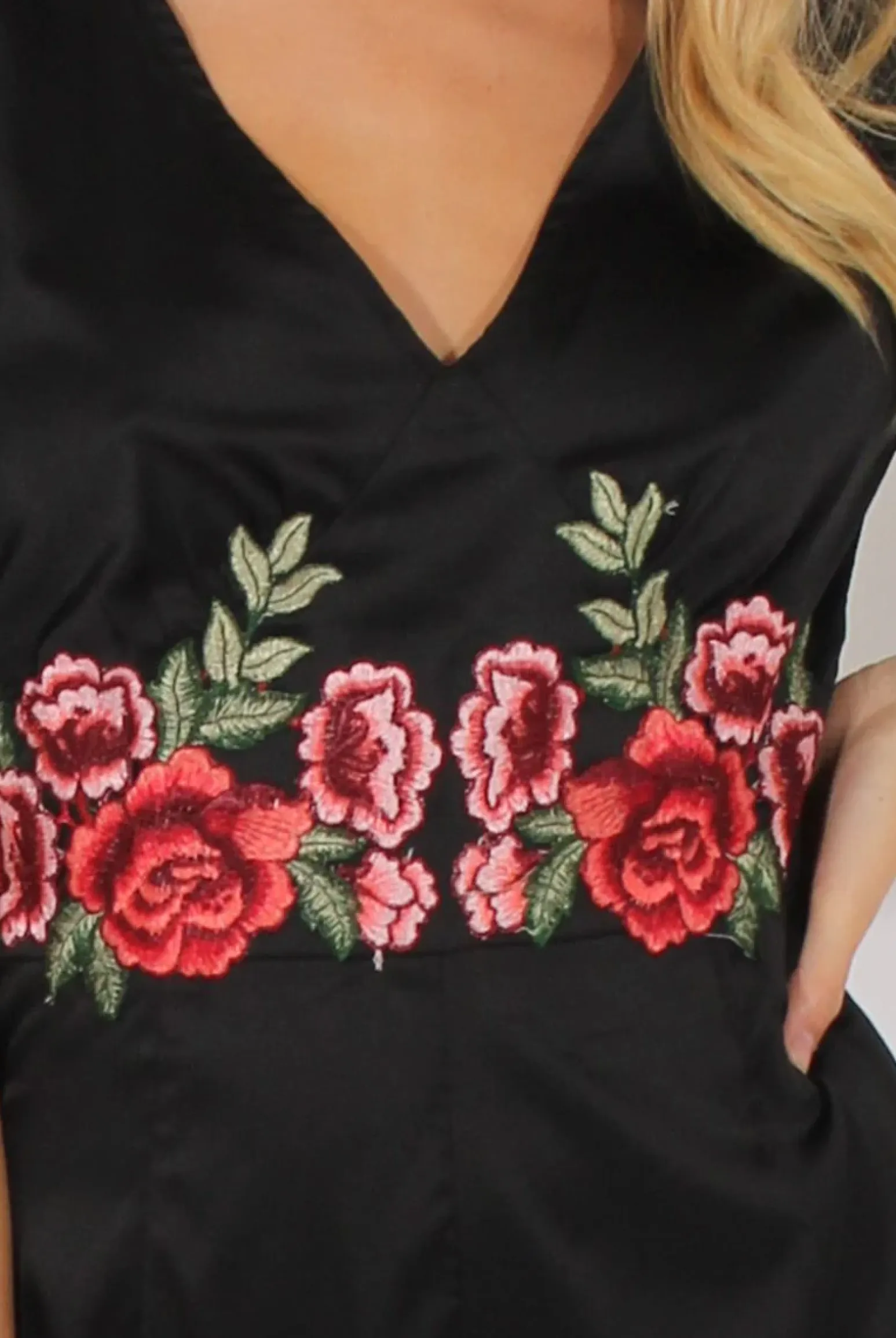 Rebellious Fashion Black Short Sleeved Embroidered Playsuit - Carmen