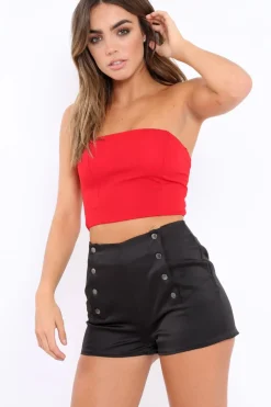 Rebellious Fashion Black Shorts with Popper Detail - Caralina