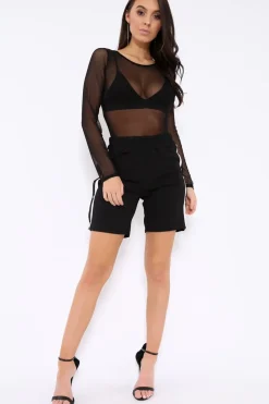 Rebellious Fashion Black Shorts with White Side Stripe and Poppers - Moyra