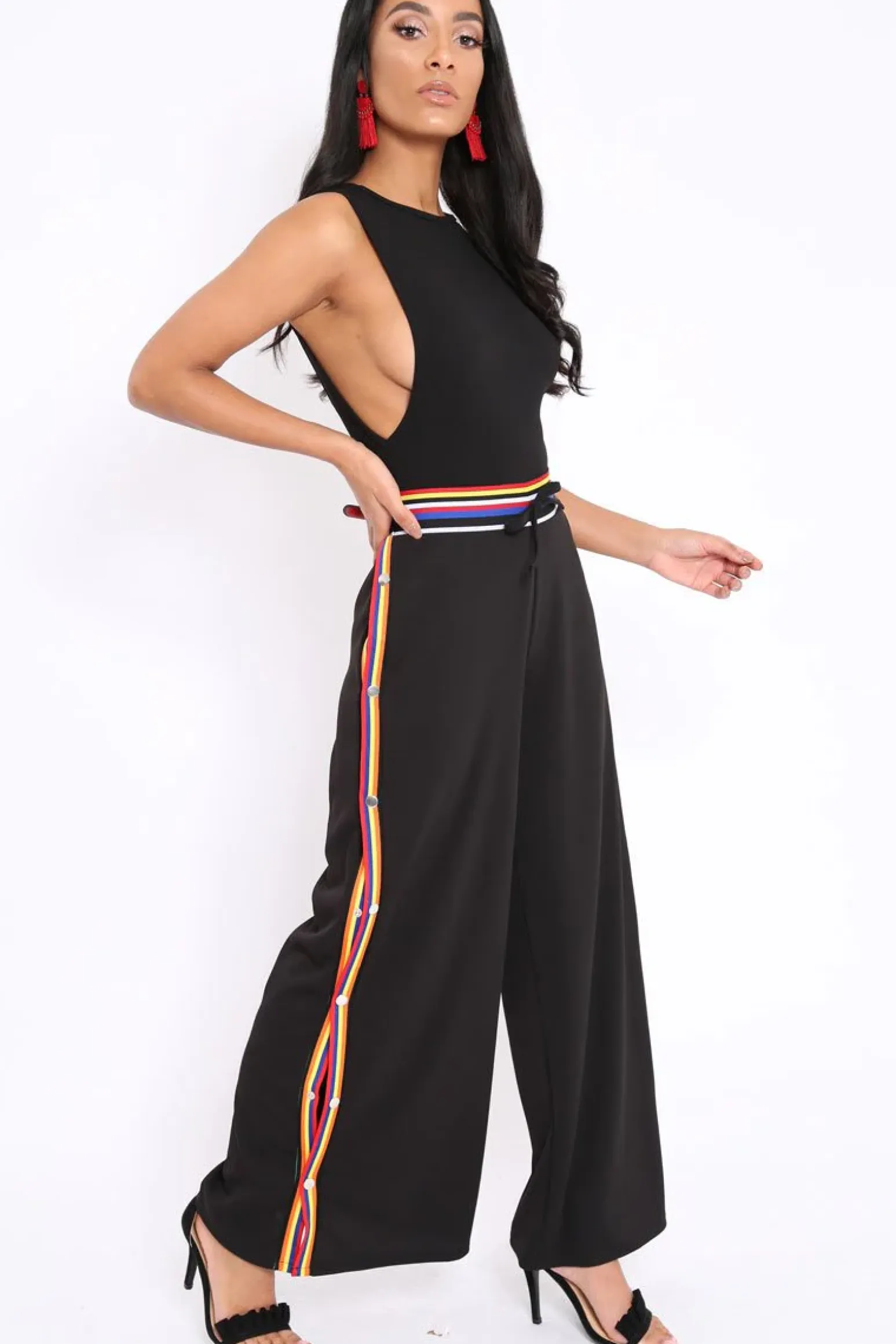 Rebellious Fashion Black Side Boob Bodysuit - Adrionna
