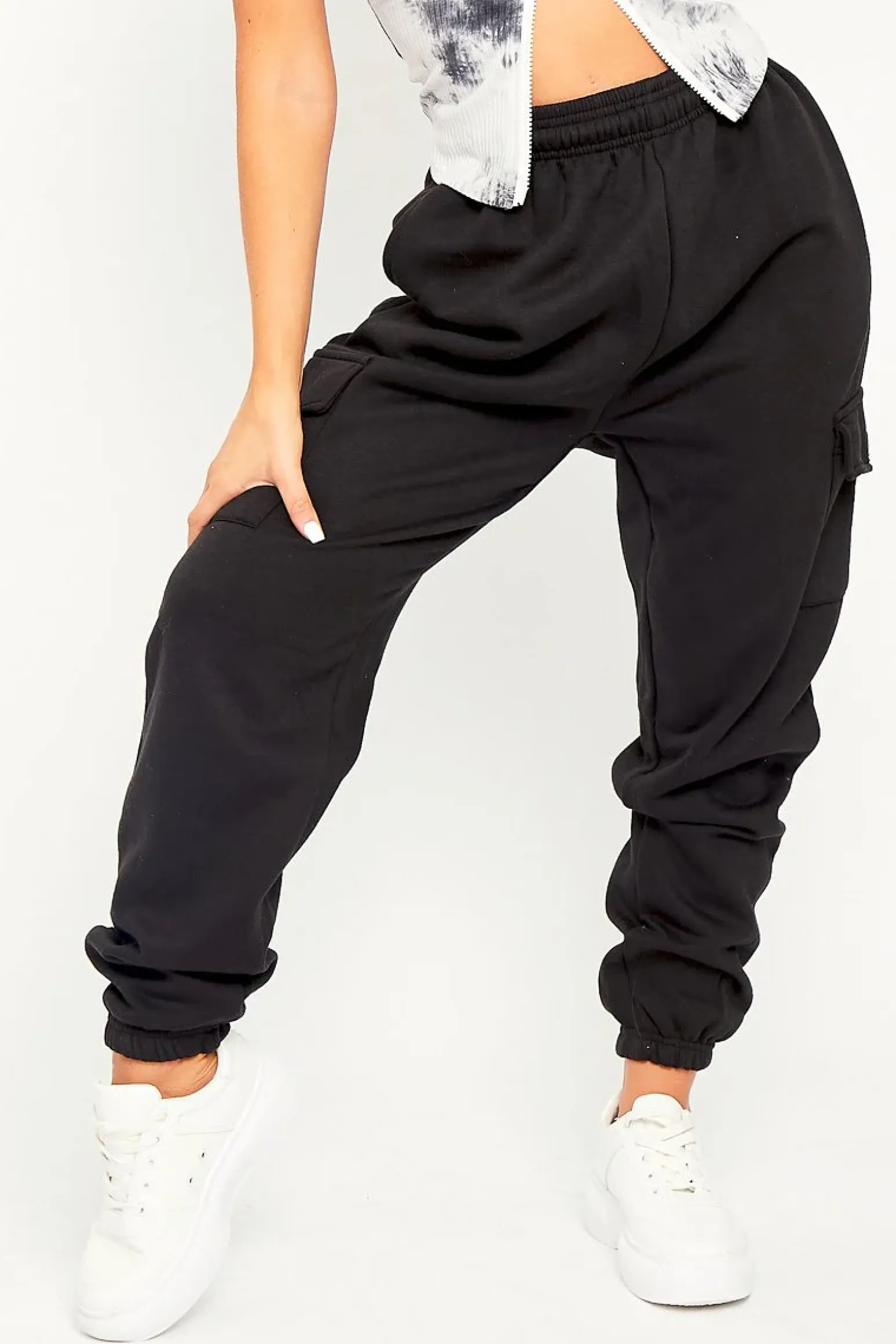 Rebellious Fashion Black Side Cargo Pocket Joggers - Chantel