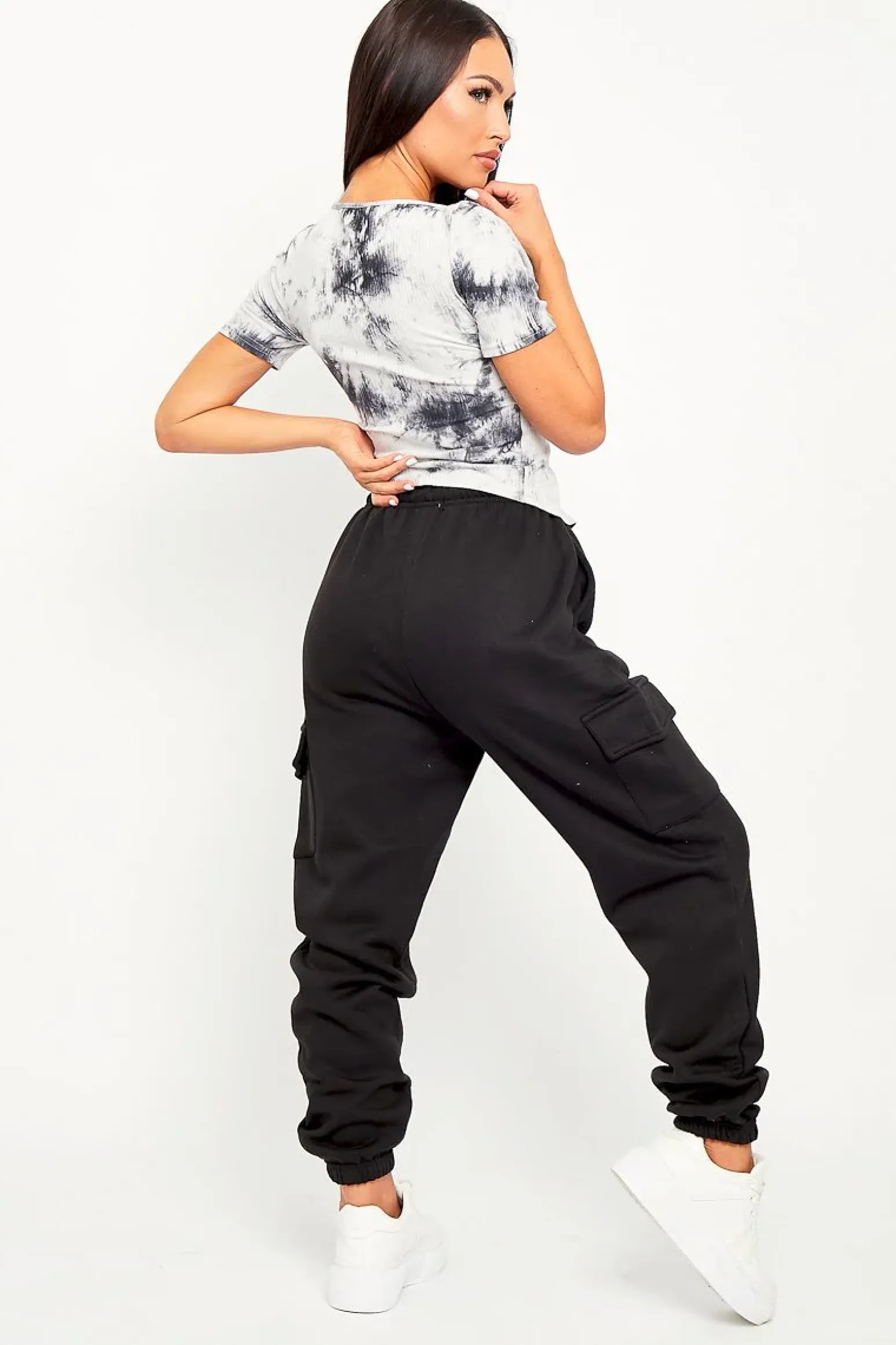 Rebellious Fashion Black Side Cargo Pocket Joggers - Chantel