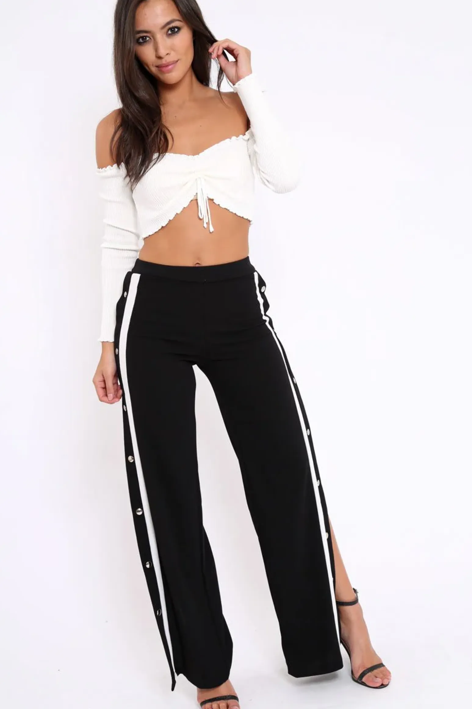 Rebellious Fashion Black Side Popper White Stripes Trousers - Sady