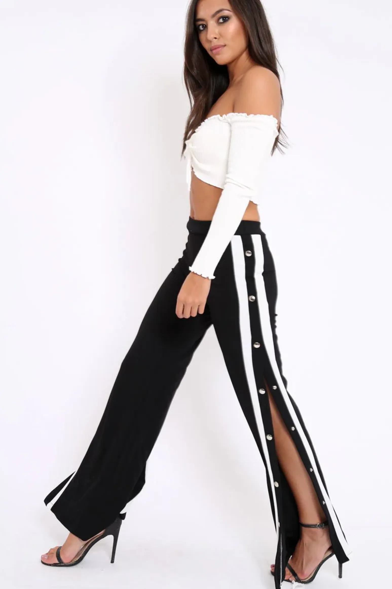 Rebellious Fashion Black Side Popper White Stripes Trousers - Sady