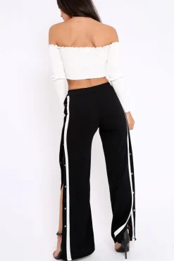 Rebellious Fashion Black Side Popper White Stripes Trousers - Sady