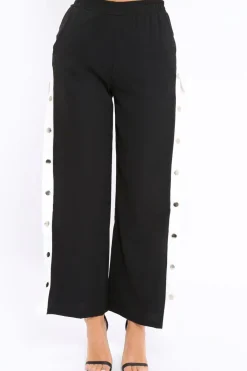 Rebellious Fashion Black Side Popper White Stripe Trousers - Nazneen