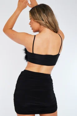 Rebellious Fashion Black Side Ruched Slinky Mini Skirt - Valencia