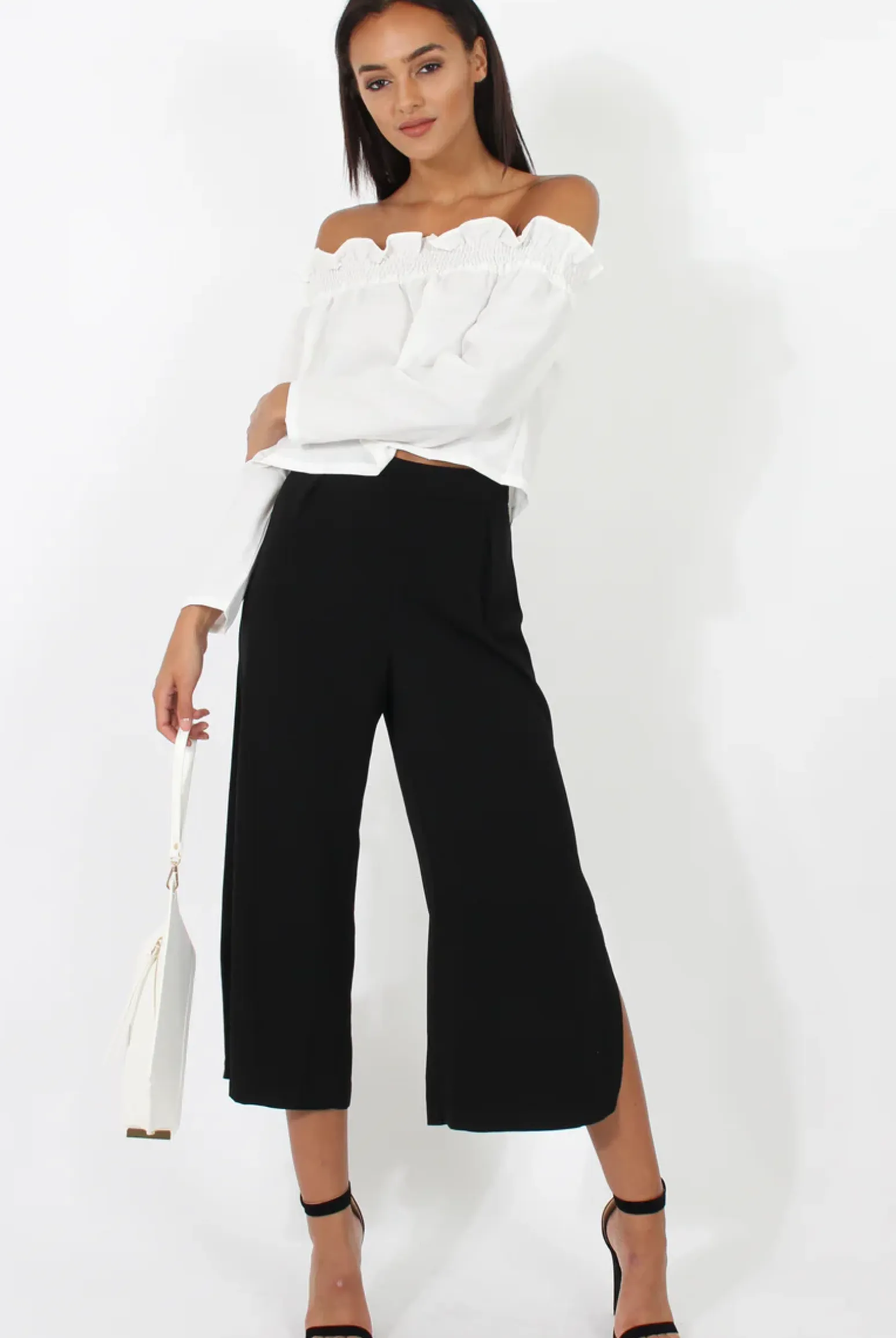 Rebellious Fashion Black Side Slit Culottes - Odette