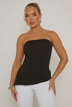 Rebellious Fashion Black Side Split Asymmetric Bandeau Top - Enrica