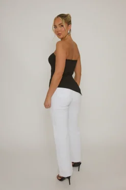 Rebellious Fashion Black Side Split Asymmetric Bandeau Top - Enrica