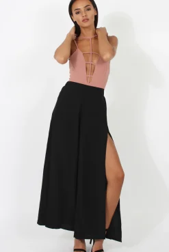 Rebellious Fashion Black Side Split Culottes - Aubrey