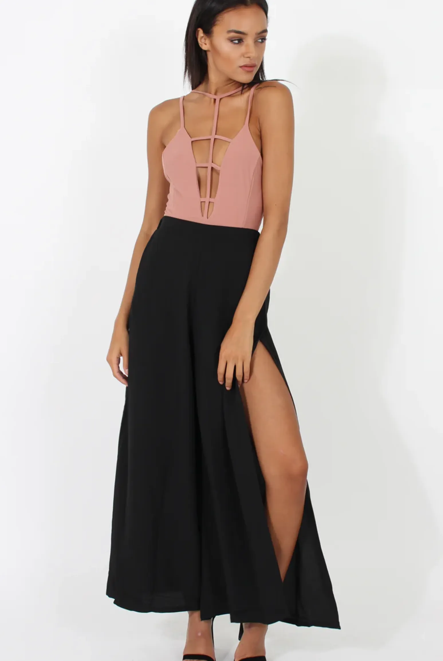 Rebellious Fashion Black Side Split Culottes - Aubrey