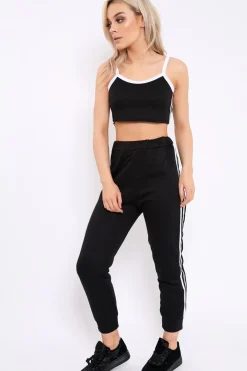 Rebellious Fashion Black Side Sportswear Stripe Loungewear Set - Tiffie