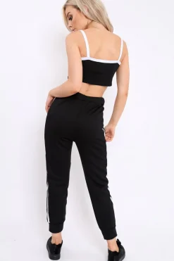 Rebellious Fashion Black Side Sportswear Stripe Loungewear Set - Tiffie