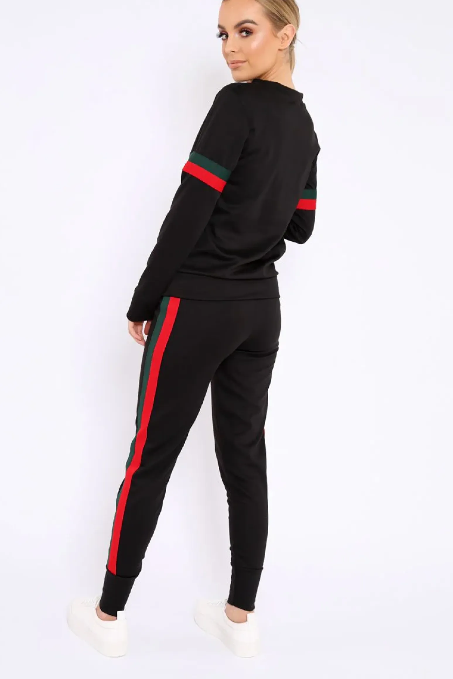 Rebellious Fashion Black Side Stripe Crew Neck Loungewear Set - Danyela