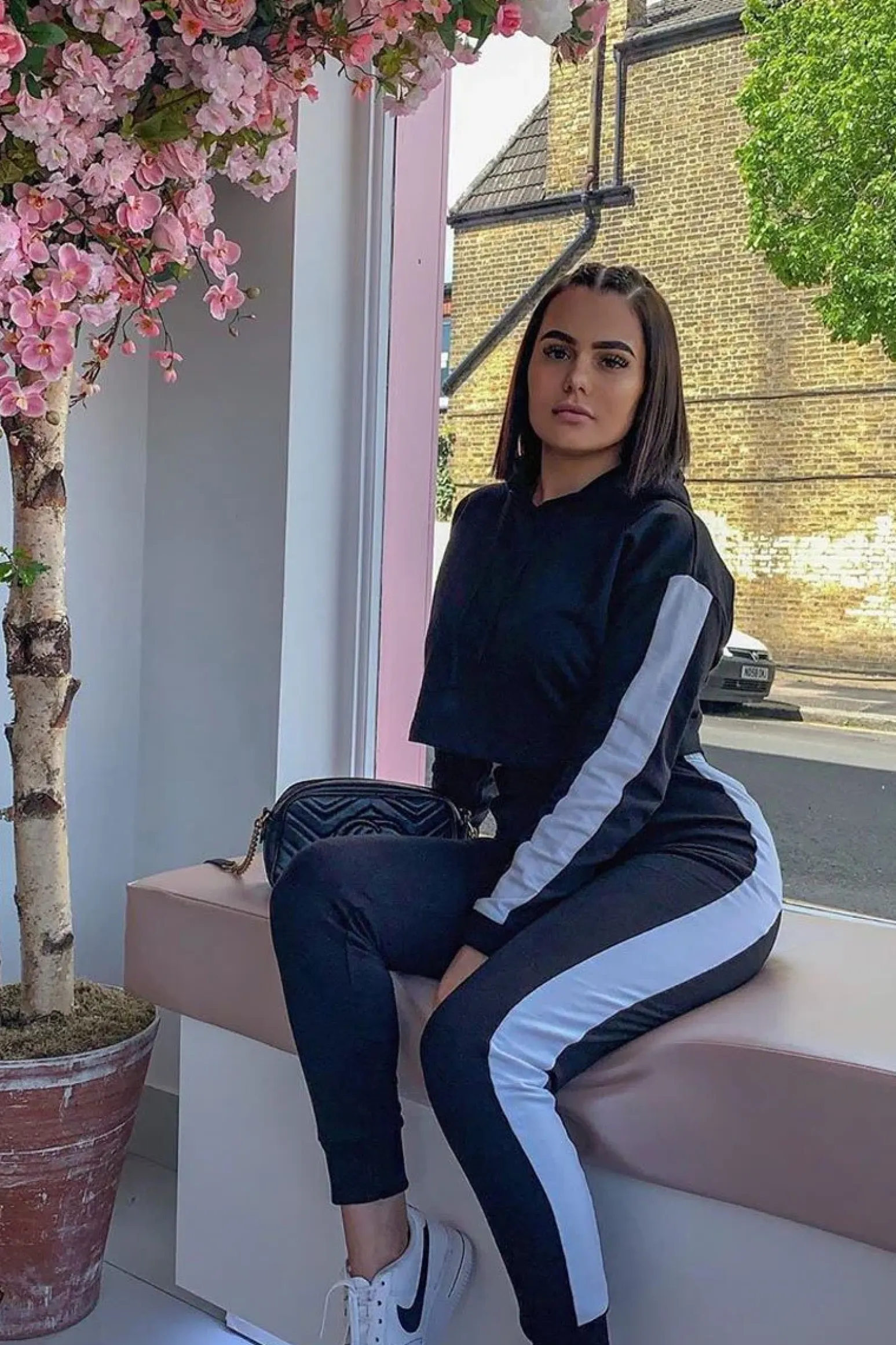 Rebellious Fashion Black Side Stripe Cropped Hoodie and Jogger Set - Darshi