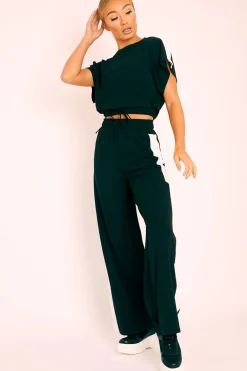 Rebellious Fashion Black Side Stripe Drawstring Top and Trousers Co-ord - Jadah